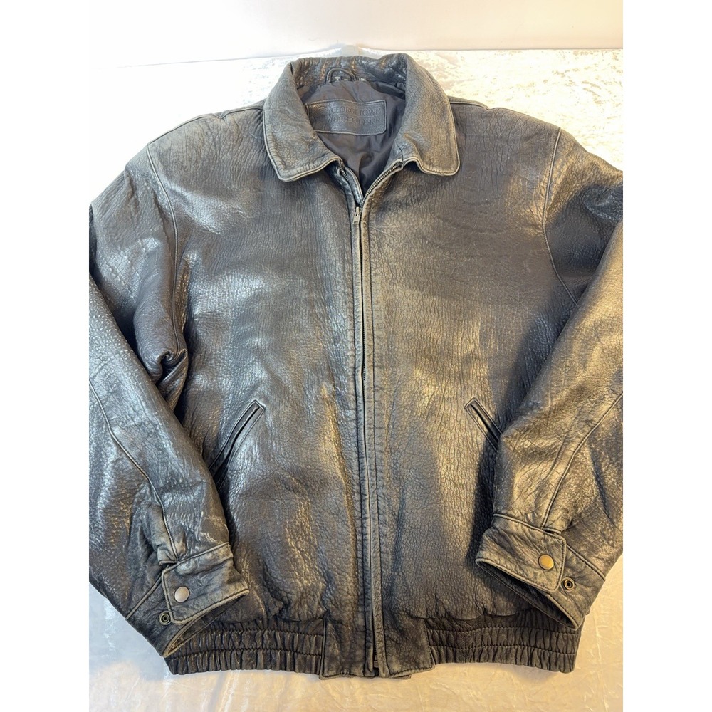 Vintage Georgetown Leather Design Mens XLT Black Leather Bomber Jacket